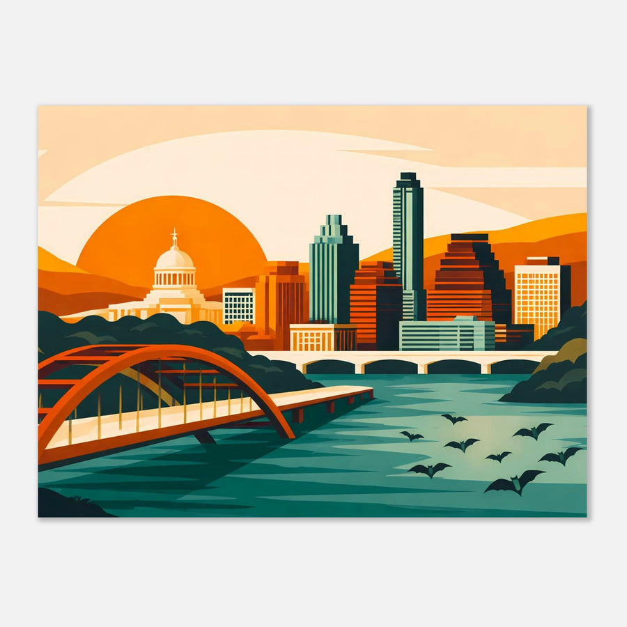 Bauhaus-inspired geometric poster of Austin