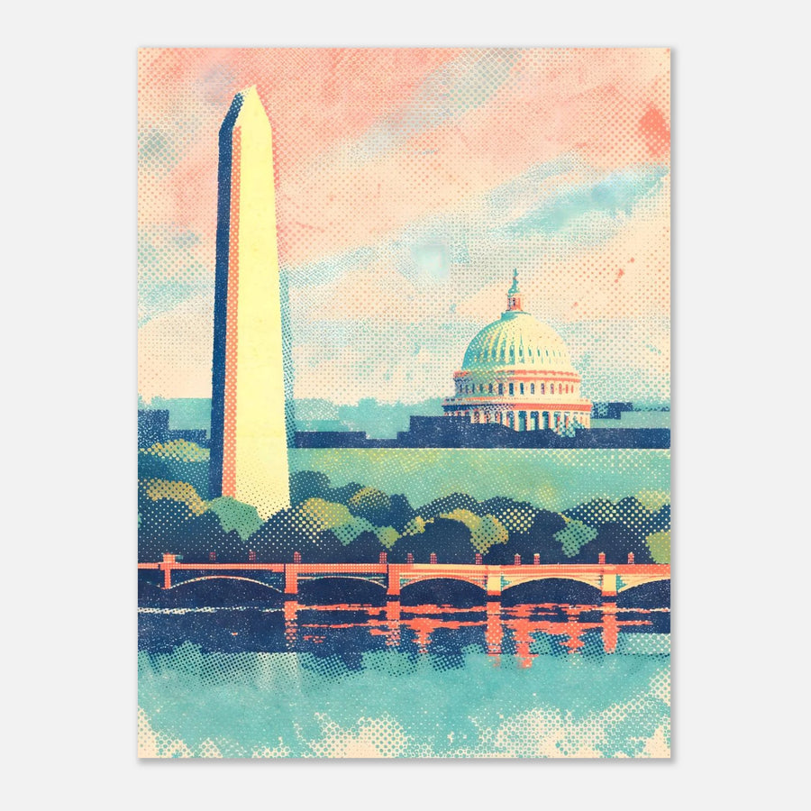 Washington, DC Risograph Art Print – Monument & Capitol