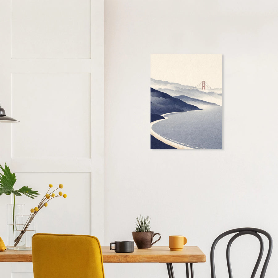 Bay Area Fog Minimal Poster in woodblock style