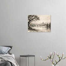 Wabi-sabi Austin ink wash poster with Capitol dome and river