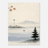 Seattle Minimal Landscape Poster — Space Needle & Mount Rainier
