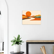 Austin minimal landscape poster with sun and winding river