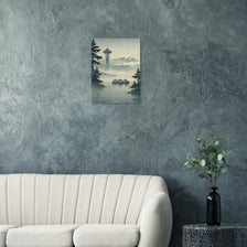 Rainy Seattle poster with Space Needle, Mount Rainier, and ferry in mist