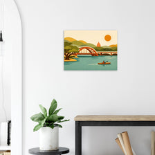 Austin sunset poster with bridge, Capitol dome, and kayaker