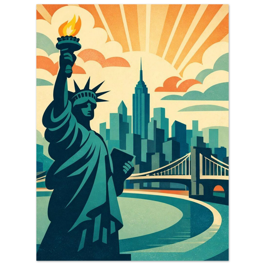 New York City Iconic Wall Art – Statue of Liberty & Skyline