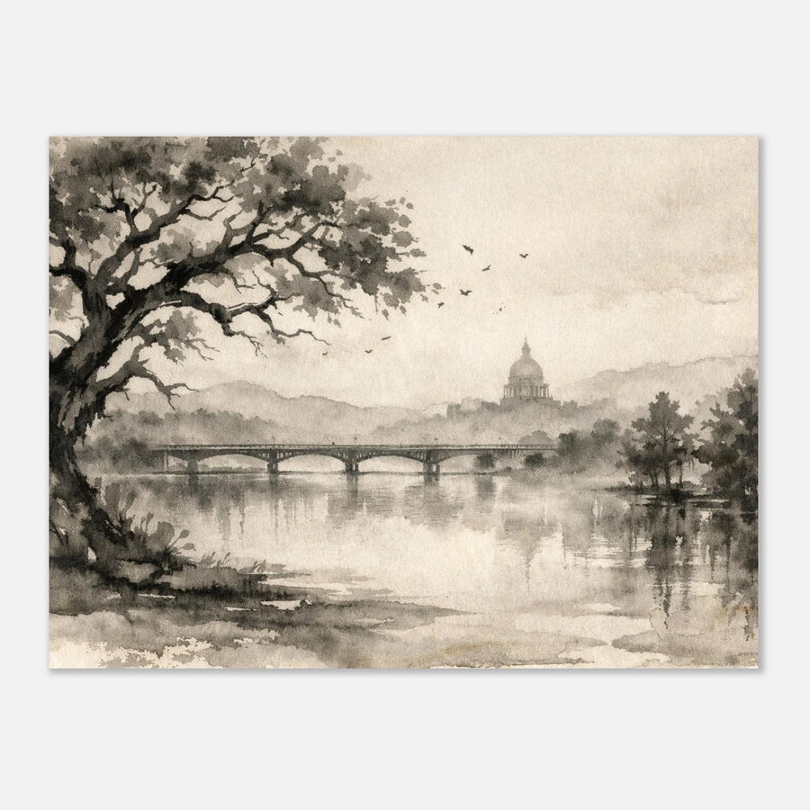 Wabi-sabi ink wash painting of Austin