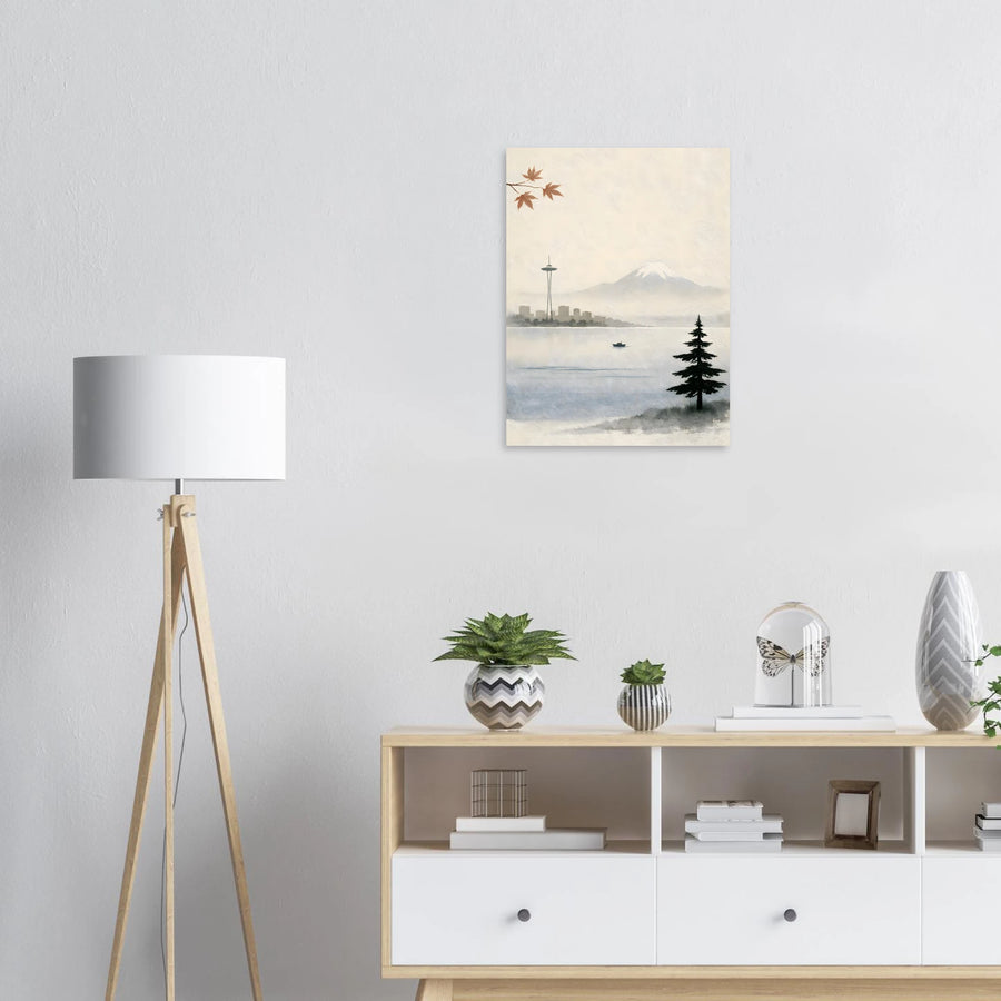 Seattle Minimal Landscape Poster — Space Needle & Mount Rainier