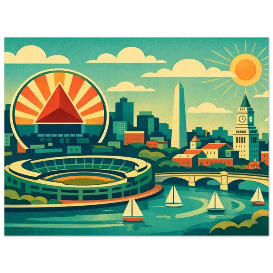 Boston Retro Travel Poster – Fenway & Charles River